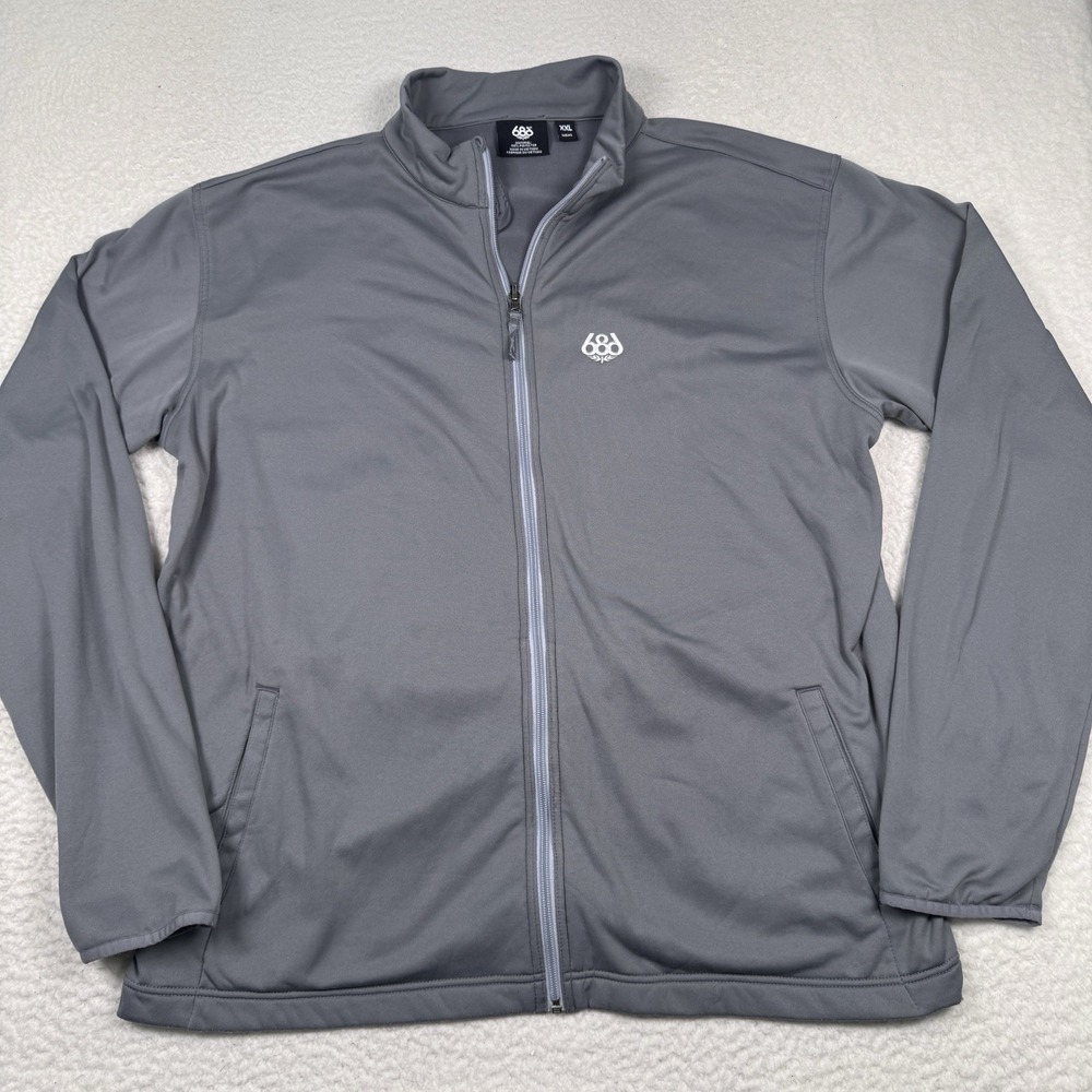 686 Jacket Mens 2XL Gray Full Zip Mid-weight Snowboarding Ski Pockets Thumbholes